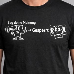 Lustiges Social Media T-Shirt – "Sag deine Meinung -> Gesperrt"