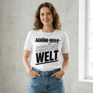 Cooles Spruch T-Shirt mit markantem "Schöne Welt" Print – Bild 2